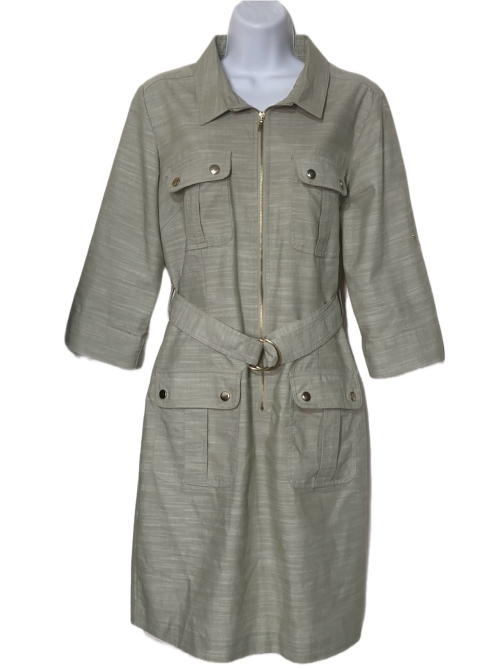 Sharagano Sage Utility Belted Zip-Front Jacket Cargo Dress Size 10